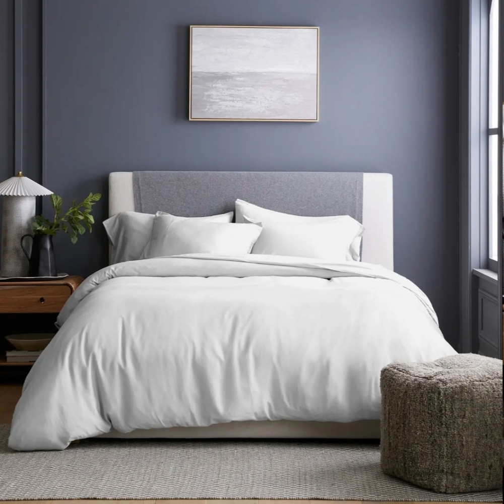 Quince Linen & Bamboo White Duvet Cover & Shams! Full/ Queen (889)